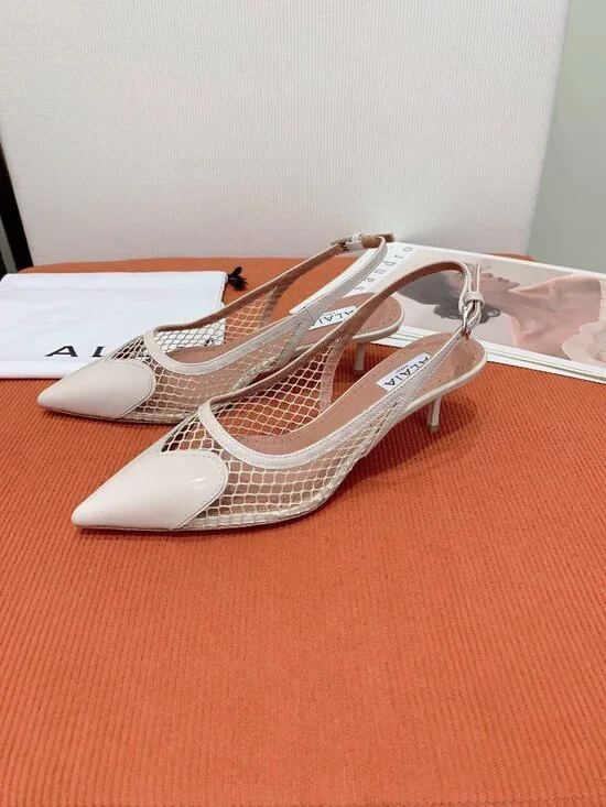 Alaïa White Mesh Cutout Pointed Toe Kitten Heel Sandals - Picture 3 of 8
